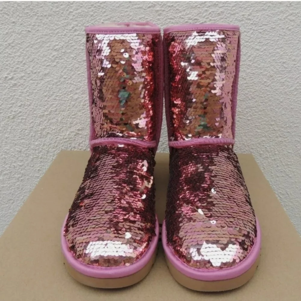 Ugg Classic Short Pink Sequin Boots - Picture 3 of 6